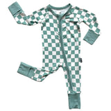 ZIP ROMPER - Sage Check