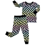 LONG SLEEVE 2 PIECE SETS- Neon Dizzy Check