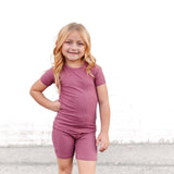 TWO PIECE SHORTIE SET- Mauve Ribbed