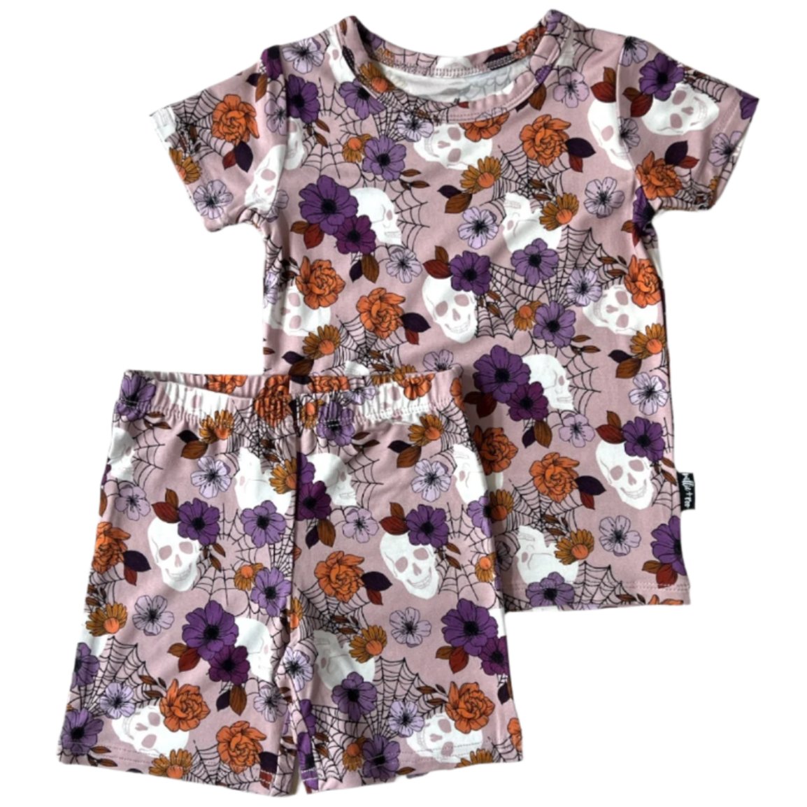 TWO PIECE SHORTIE SET- Lavender Skulls