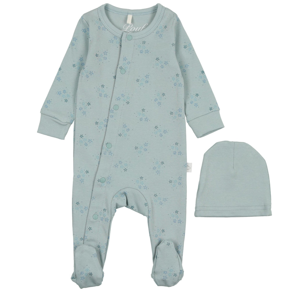 Star Print Footie- Ice Blue