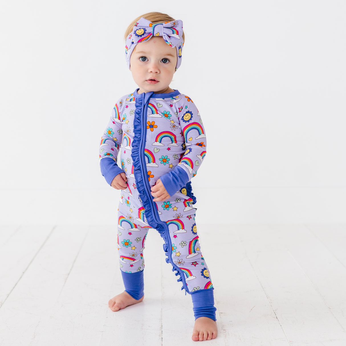 It's All Flowers and Rainbows Convertible Footies with Ruffle