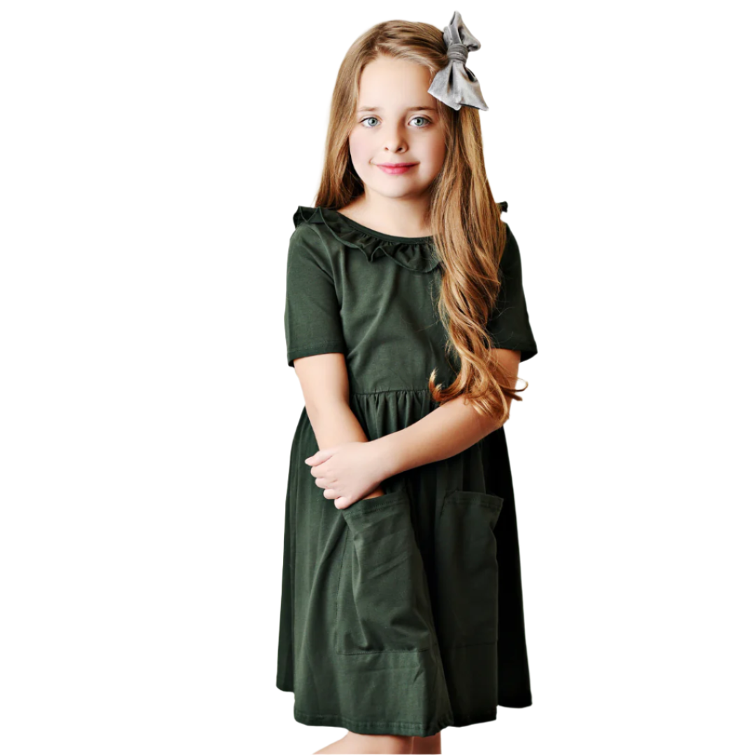 Army Green Ruffle Twirl Dress