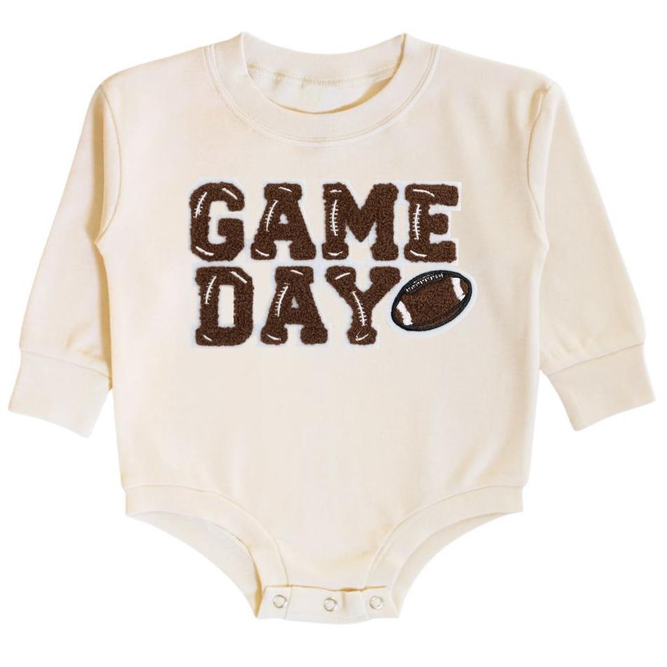 Game Day Patch Long Sleeve Romper - Natural