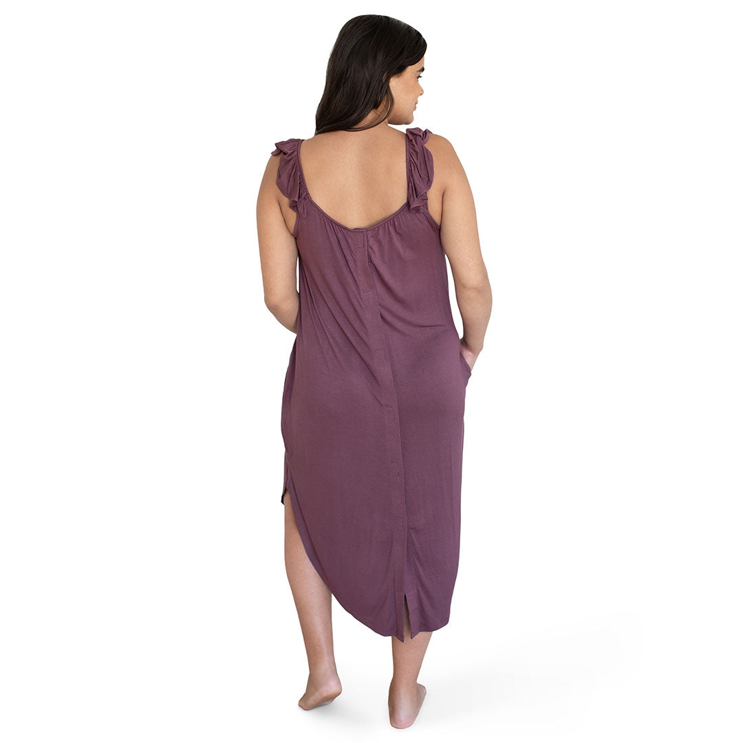 Ruffle Strap Labor & Delivery Gown | Burgundy Plum - HoneyBug 