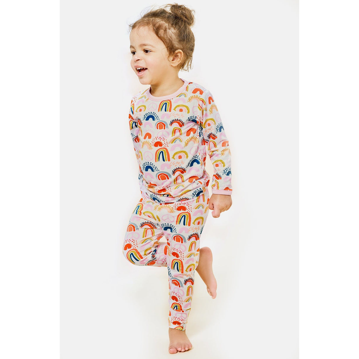 Long Sleeve Pajama Set - Rainbows Pink - HoneyBug 