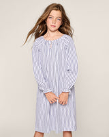 Girl's Twill Delphine Nightgown in Navy French Ticking