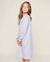 Girl's Twill Delphine Nightgown in Navy French Ticking