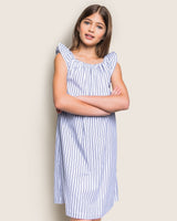 Girl's Twill Isabelle Nightgown in Navy French Ticking