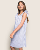 Girl's Twill Isabelle Nightgown in Navy French Ticking