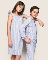 Girl's Twill Isabelle Nightgown in Navy French Ticking