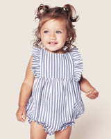 Baby's Twill Ruffled Rompers in Navy French Ticking