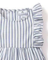 Baby's Twill Ruffled Rompers in Navy French Ticking