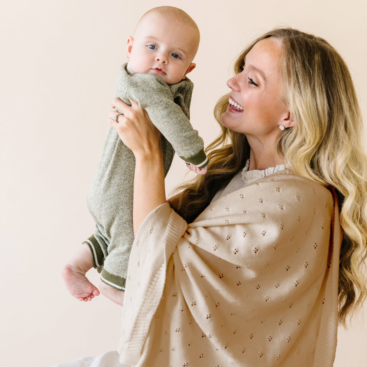 Organic Cotton Pointelle Baby Blanket - Sand