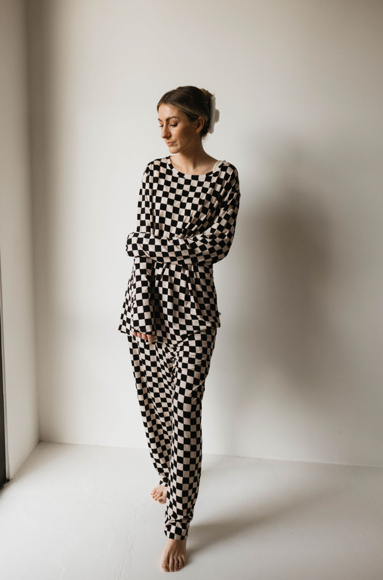 Adult  Bamboo Pajamas | Black Checker