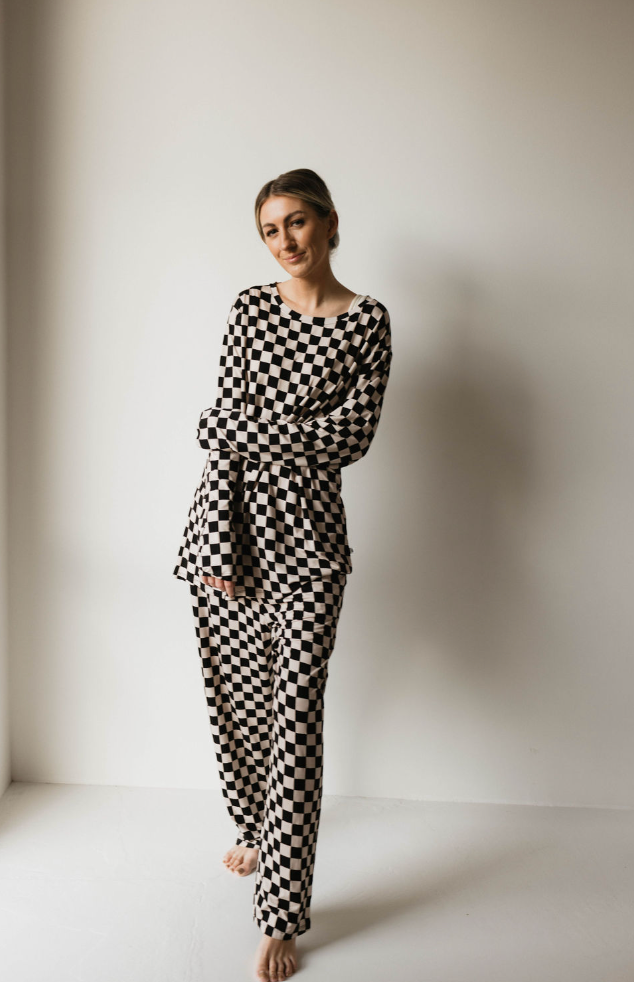 Adult  Bamboo Pajamas | Black Checker