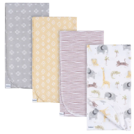 4-Pack Baby Neutral Animal Geo Flannel Blankets
