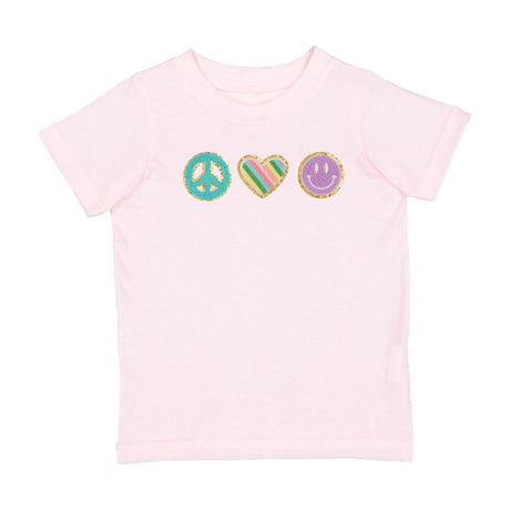 Peace, Love, Smile Patch Short Sleeve T-Shirt - Ballet - HoneyBug 