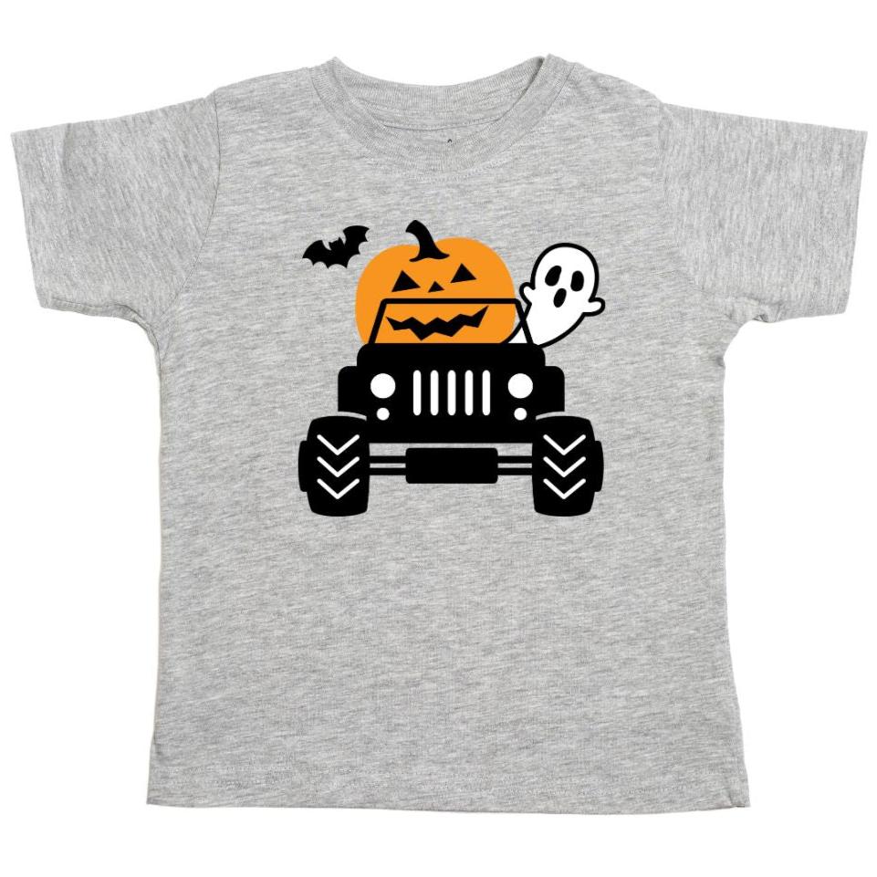 Pumpkin Monster Truck Halloween Short Sleeve T-Shirt - Gray