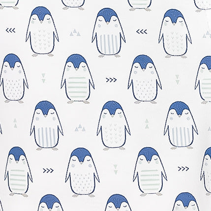 Pocket Long John - Sleepy Penguins on White  100% Pima Cotton by Feather Baby - HoneyBug 