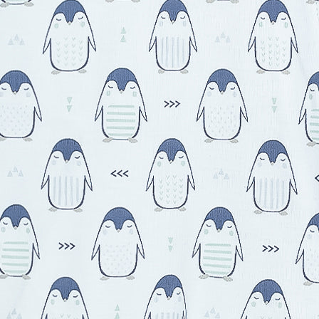 Zipper Footie - Sleepy Penguins on Baby Blue  100% Pima Cotton by Feather Baby - HoneyBug 