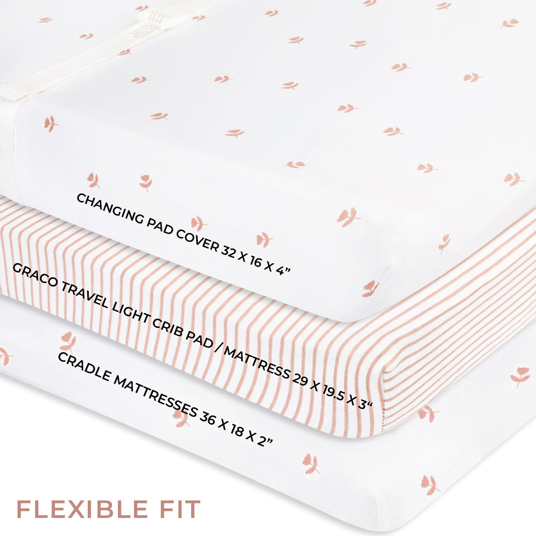 Changing Pad Cover | Cradle Sheet Set - Mauve Tulips & Stripes - HoneyBug 
