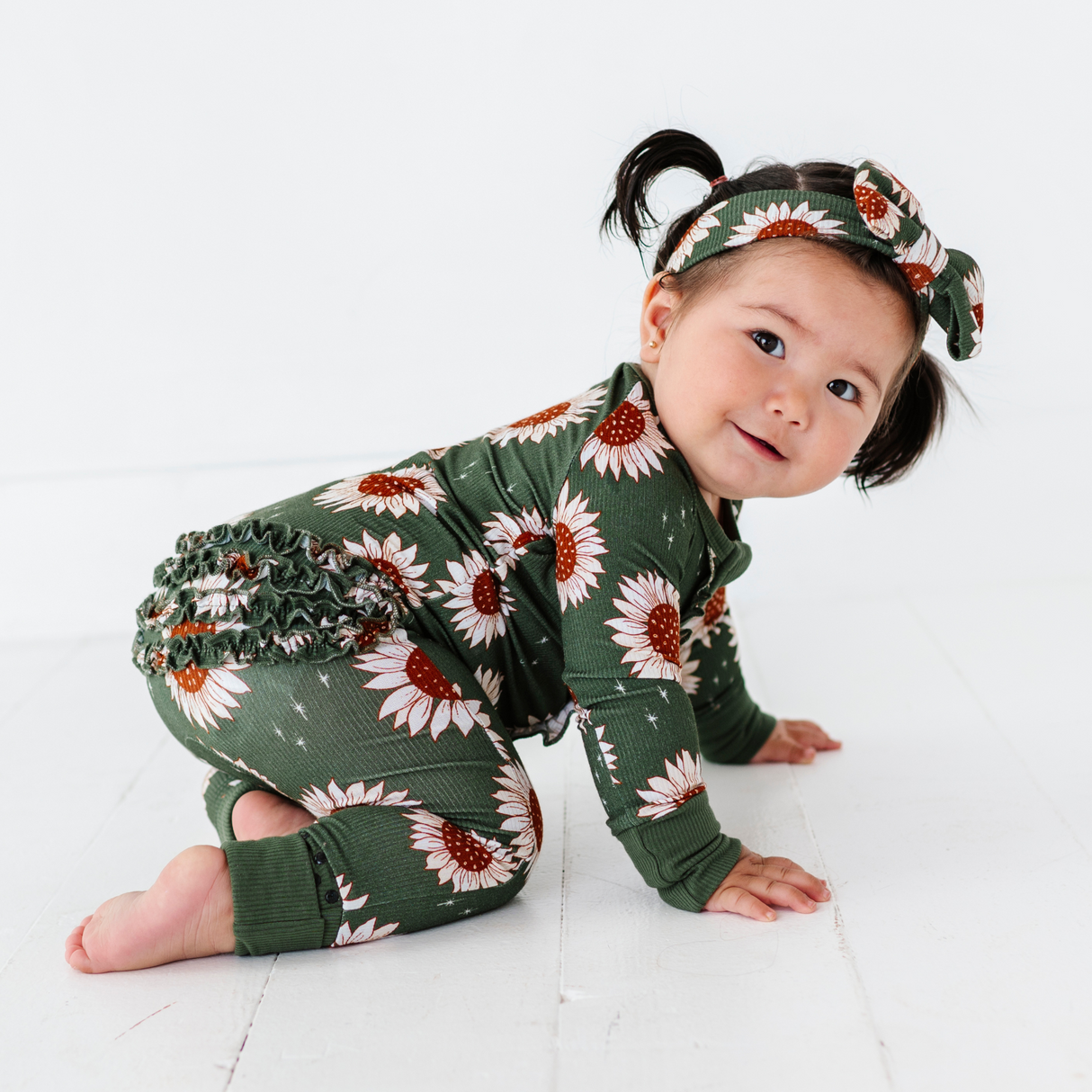 Rustic Blooms Ribbed Convertible Footies with Ruffle