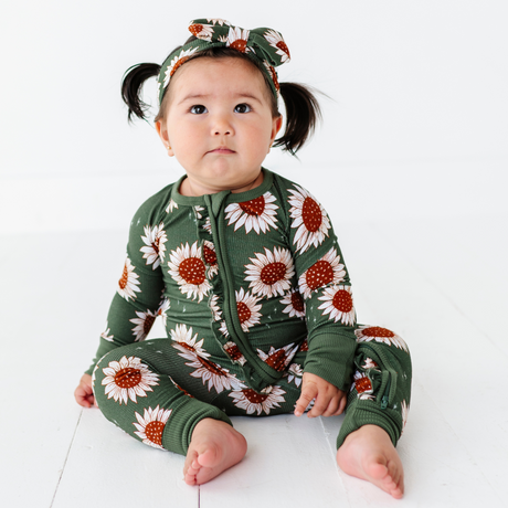 Rustic Blooms Ribbed Convertible Footies with Ruffle