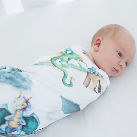 Buttery Soft and Stretchy Swaddle Blanket - Dragons & Knights