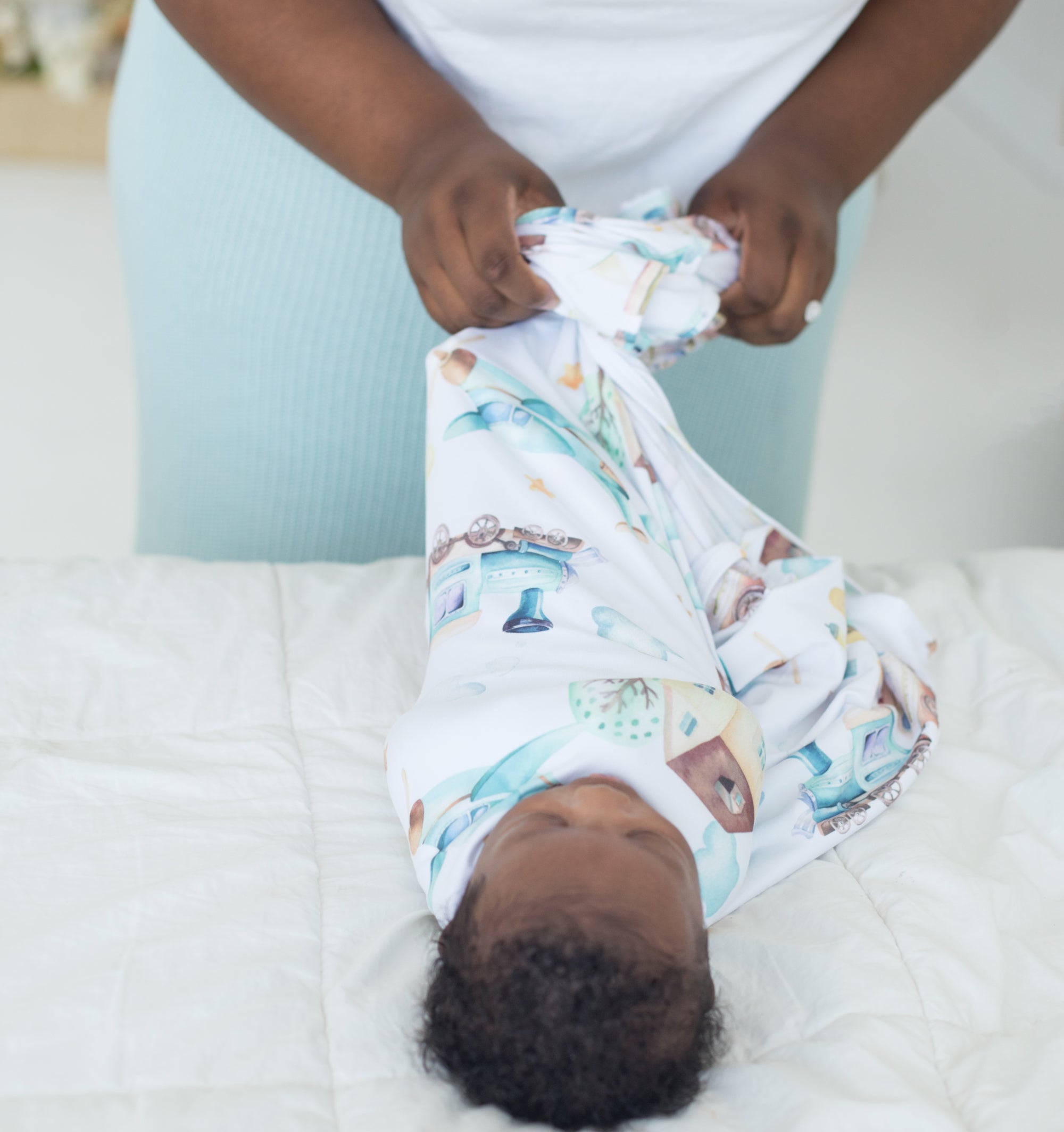 Buttery Soft and Stretchy Swaddle Blanket Airplane Train HoneyBug