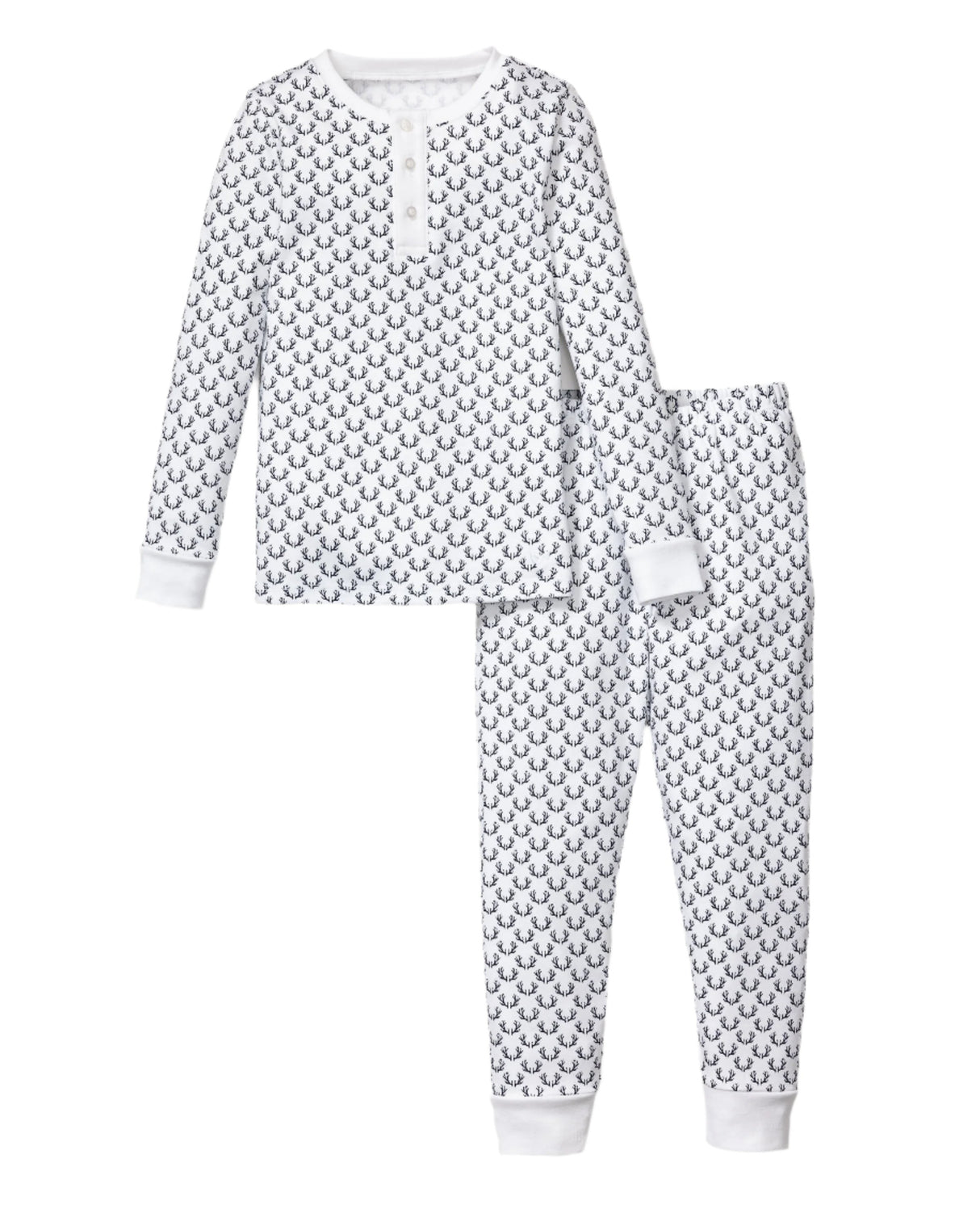 Kid's Pima Snug Fit Pajama Set in Nordic Antlers on White