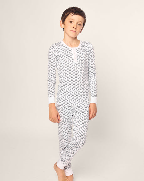 Kid's Pima Snug Fit Pajama Set in Nordic Antlers on White