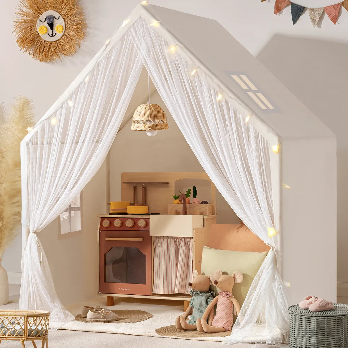 Tiny Land® Large Space Play House with Star Lights - HoneyBug 