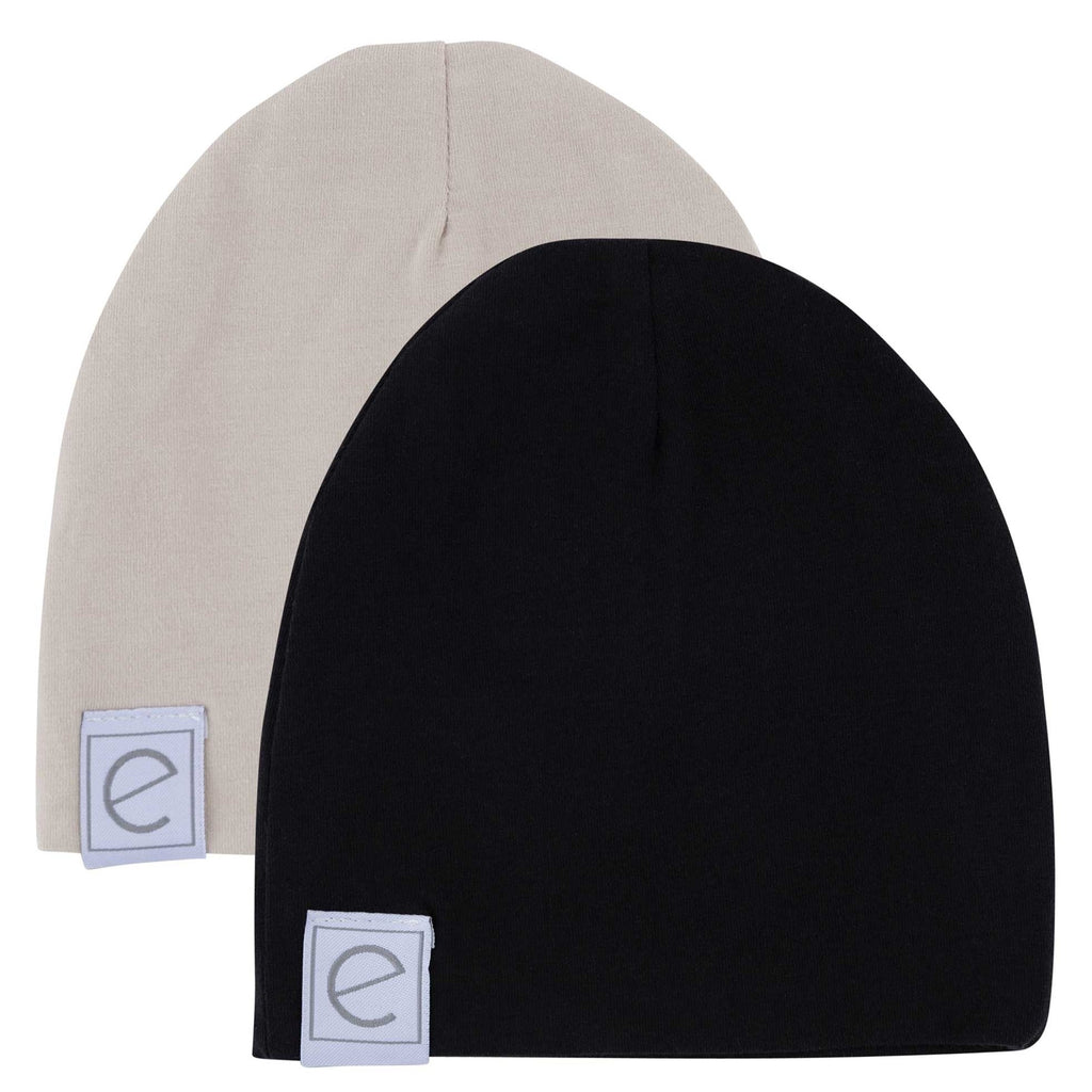 2 Pack Jersey Cotton Beanie Hat Set - Tan & Black - HoneyBug 