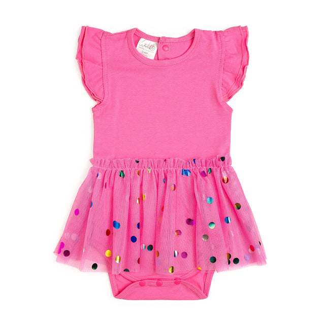 Raspberry Confetti Short Sleeve Tutu Bodysuit - HoneyBug 