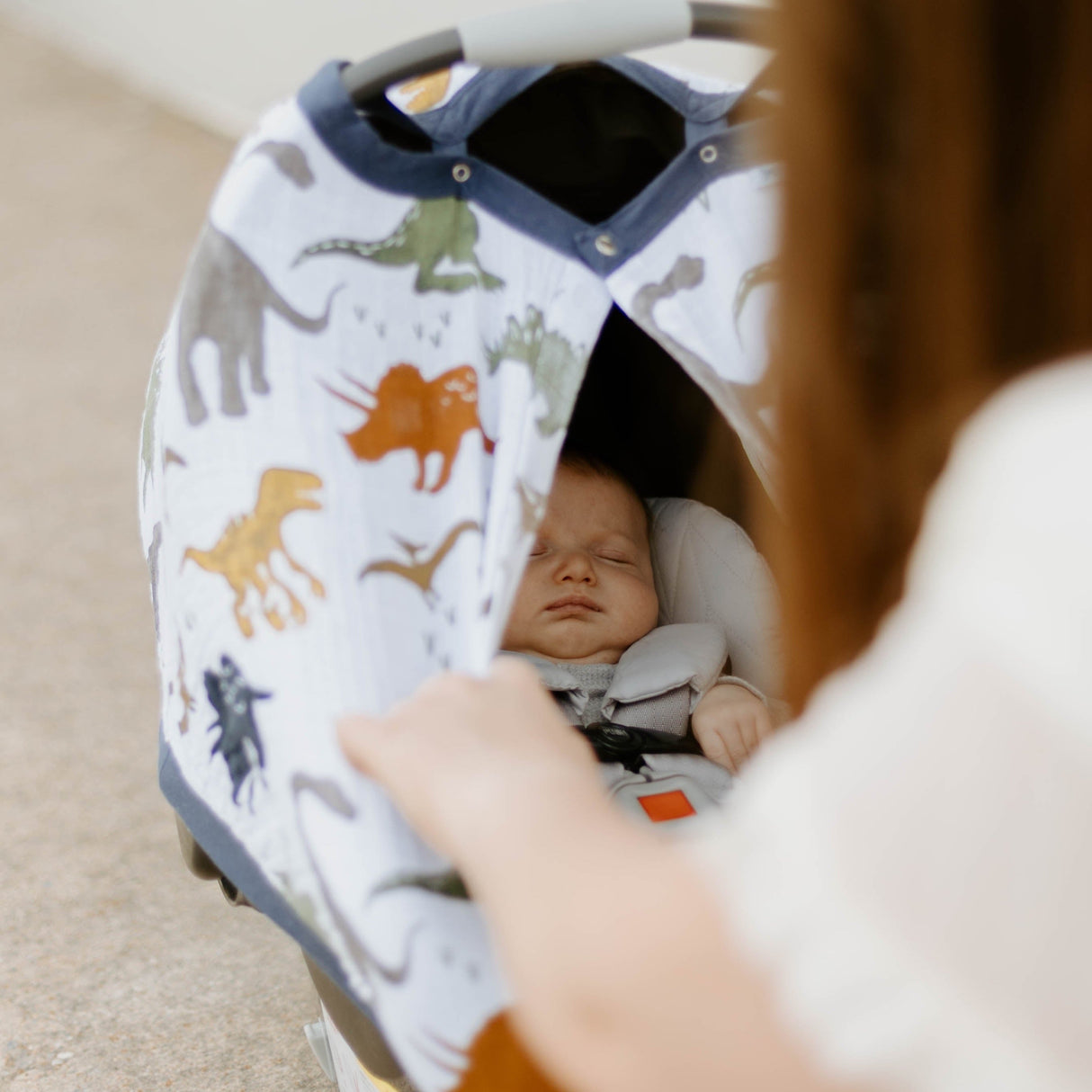 Cotton Muslin Car Seat Canopy - Dino Friends