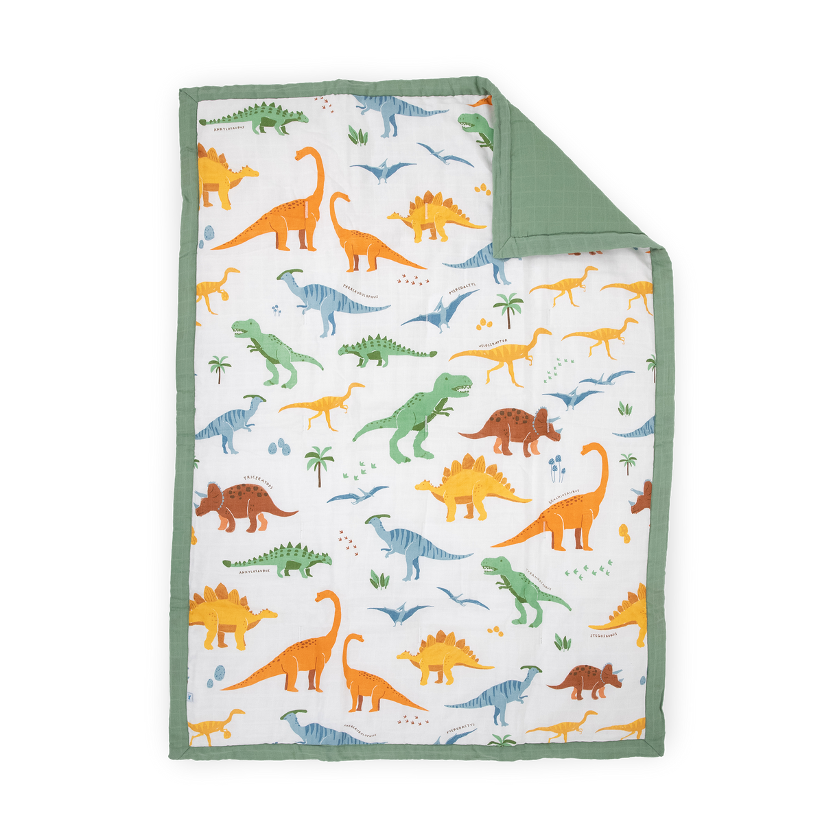 Cotton Muslin Toddler Bedding 3 Piece Set - Dino Names