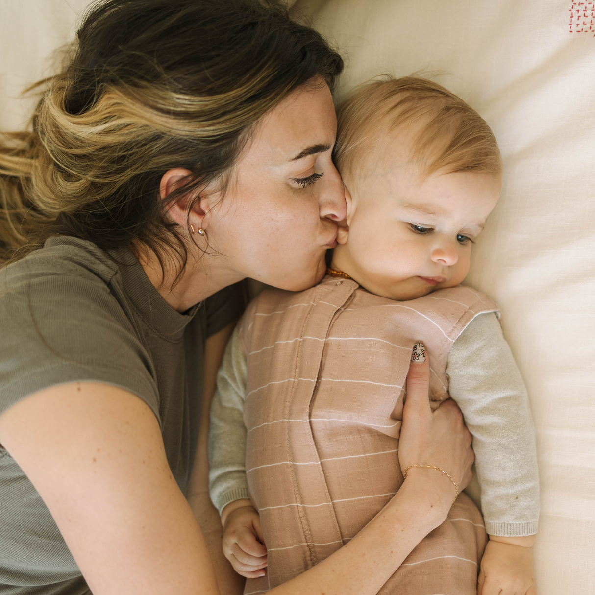 Cotton Muslin Sleep Bag - Mauve Stripe