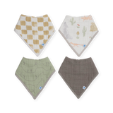 Cotton Muslin + Fleece Bandana Bib 4 Pack - Adobe Checker