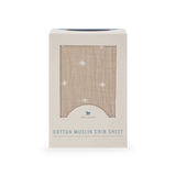 Cotton Muslin Crib Sheet - Taupe Cross