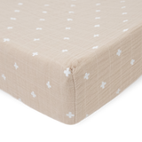 Cotton Muslin Changing Pad Cover - Taupe Cross