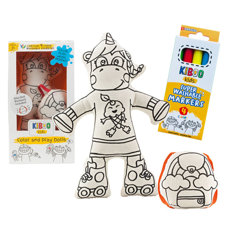 Kiboo Kids: Unicorn with Mini Rainbow Backpack - Colorable and Washable Doll for Creative Play - HoneyBug 