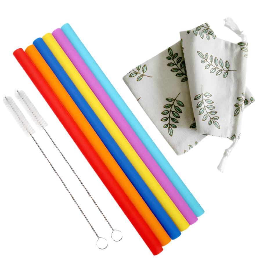 Haakaa Straight Silicone Straws with Cleaning Brushs, 6 pk