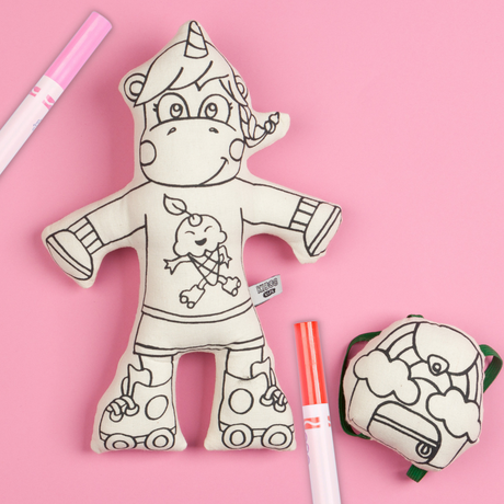 Kiboo Kids: Unicorn with Mini Rainbow Backpack - Colorable and Washable Doll for Creative Play - HoneyBug 