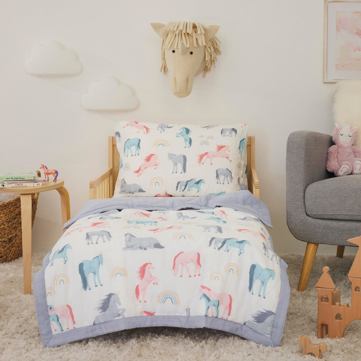 Cotton Muslin Toddler Comforter - Unicorns