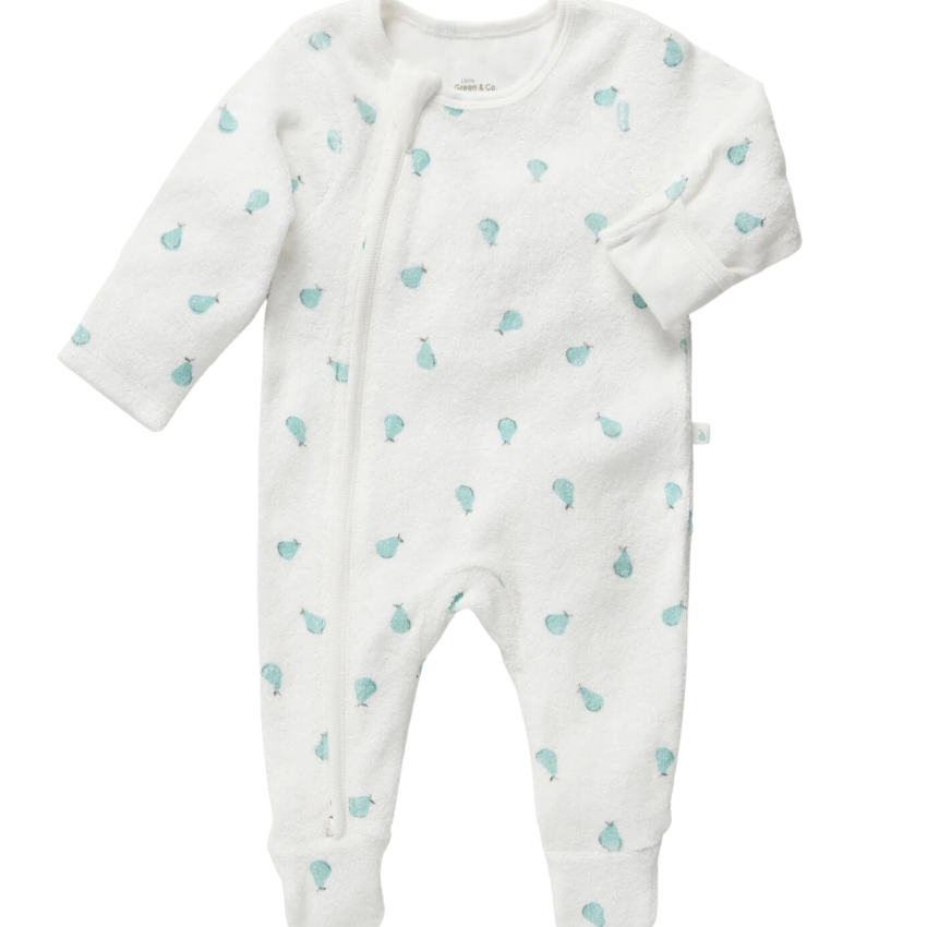 Terry Toweling Zip Onesie - Ice Pear - HoneyBug 