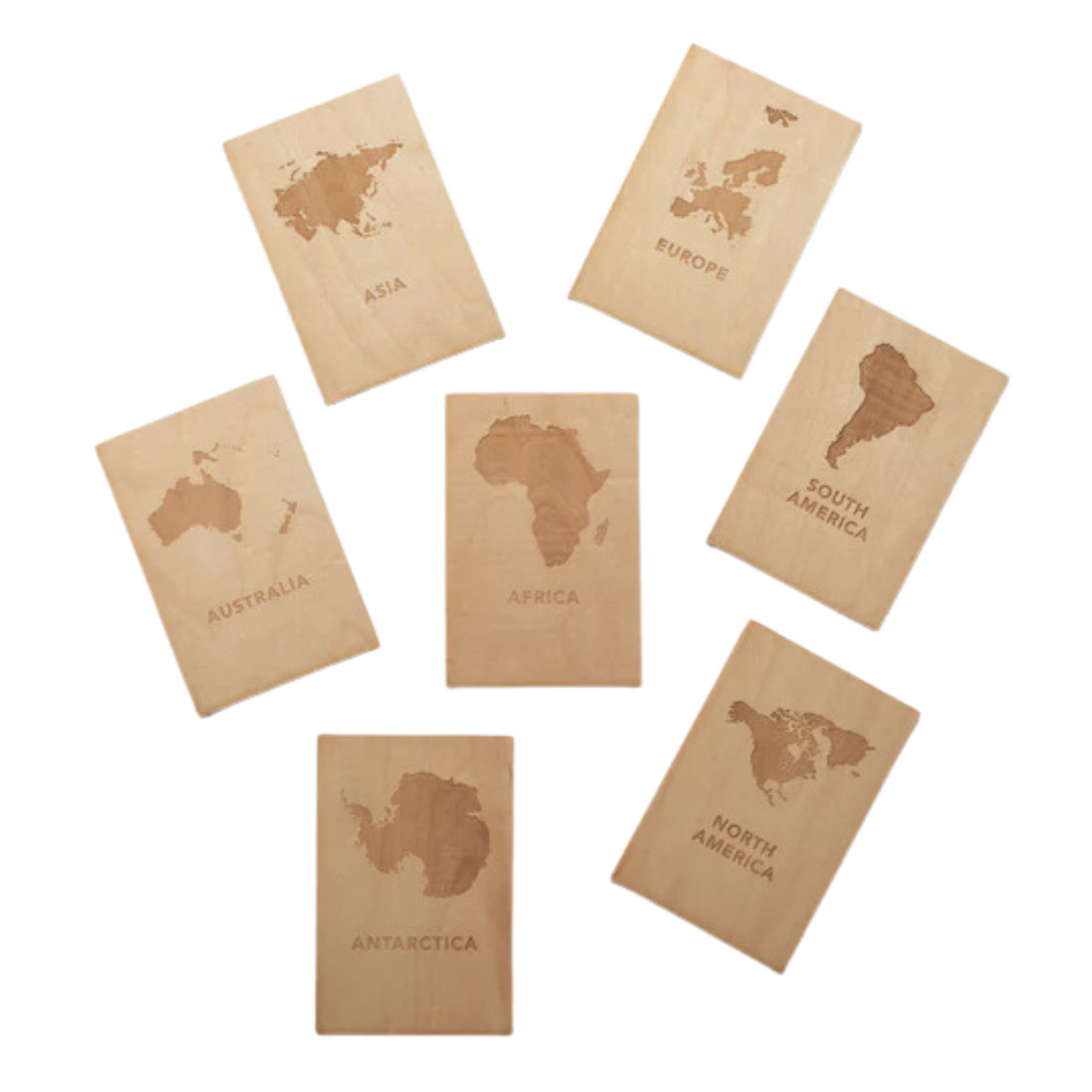 Wooden Continent Flash Cards • Maps of All 7 Continents on Wood - HoneyBug 