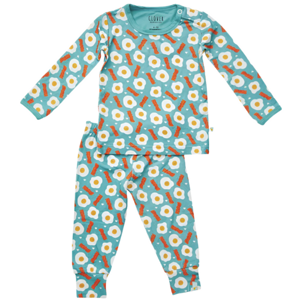 Long Sleeve Pajama Set - Bacon & Eggs Blue - HoneyBug 