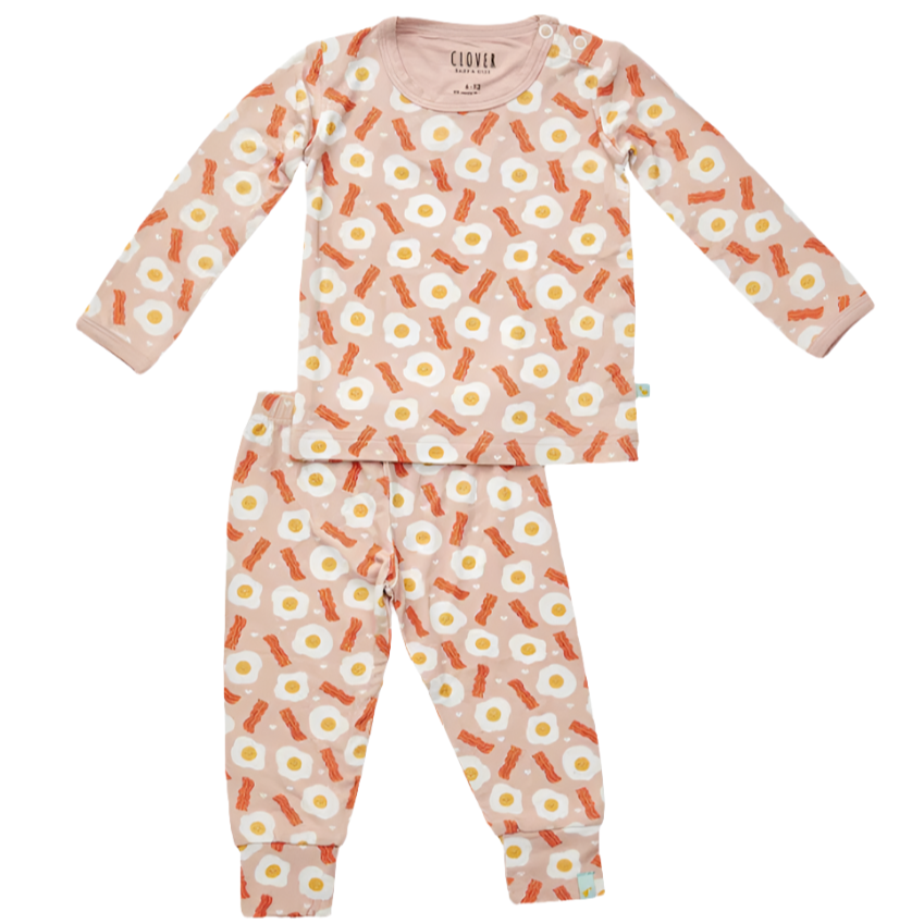 Long Sleeve Pajama Set - Bacon & Eggs Pink - HoneyBug 