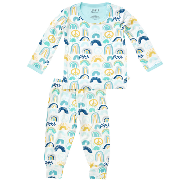 Long Sleeve Pajama Set - Rainbows Blue - HoneyBug 
